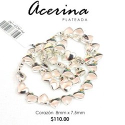 Acerina corazón plateado 8 mm x 7.5 mm