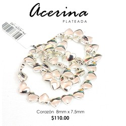 Acerina corazón plateado 8 mm x 7.5 mm