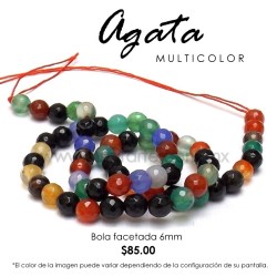Ágata multicolor, bola facetada 6mm
