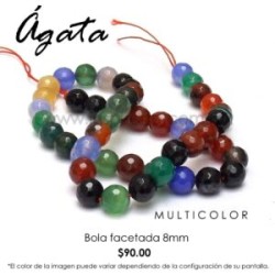 Ágata multicolor, bola facetada 8mm