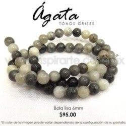 Ágata gris, bola lisa 6mm