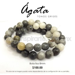 Ágata gris, bola lisa 8mm