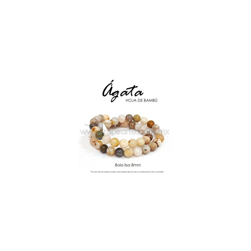 Ágata hoja de bambú bola lisa 8mm