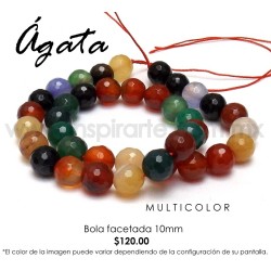 Ágata multicolor, bola facetada 10mm