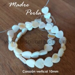 Madre perla, corazón 10mm (perforación vertical)