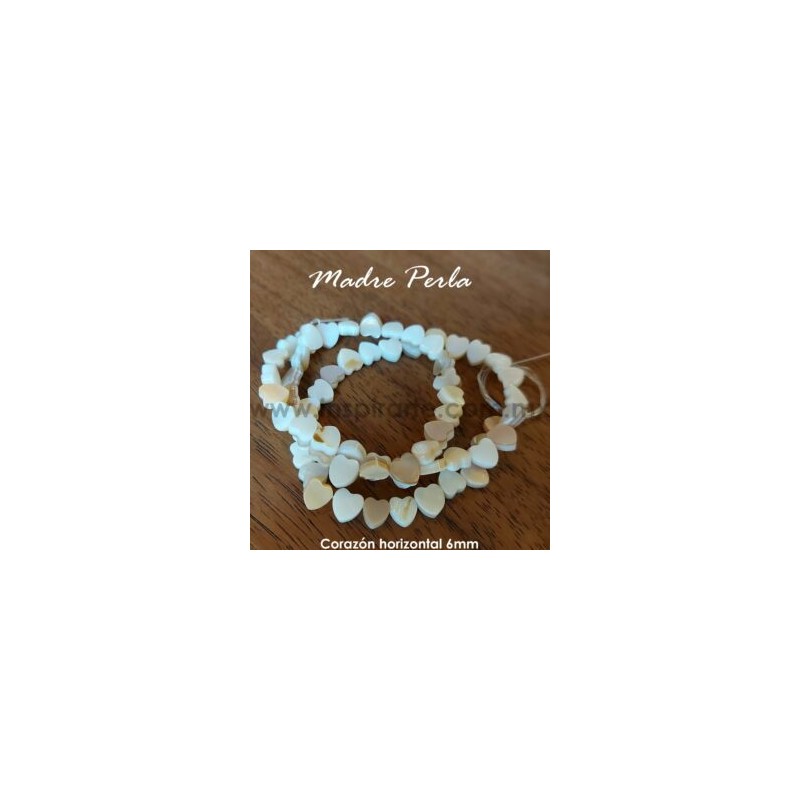 Madre perla, corazón 6mm (perforación horizontal)