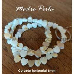 Madre perla, corazón 6mm (perforación horizontal)