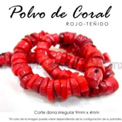 Polvo de Coral rojo corte dona irregular 9mm x 4mm