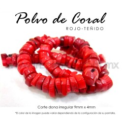 Polvo de Coral rojo corte dona irregular 9mm x 4mm